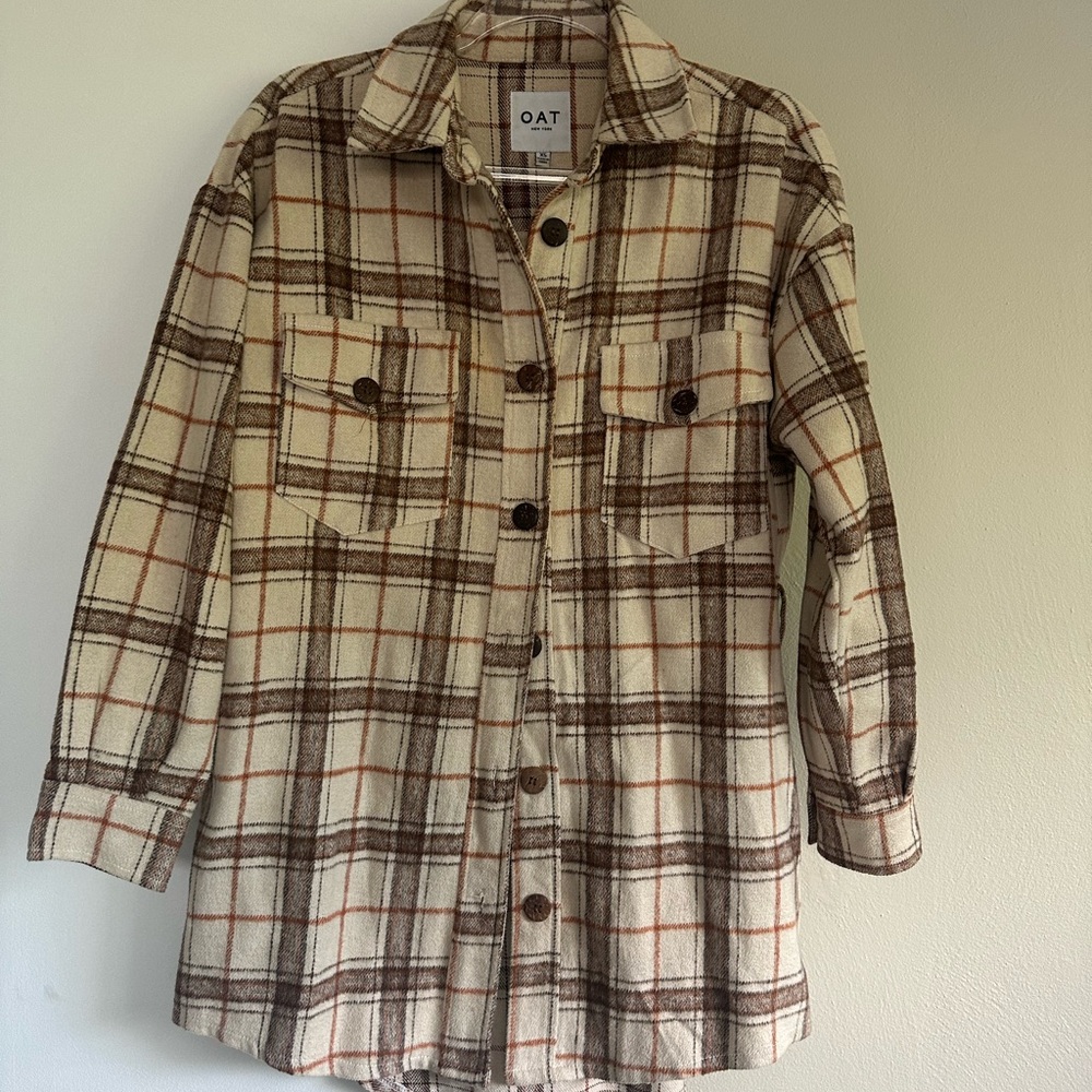 Oat New York Plaid Utility Jacket - Brown and Cream